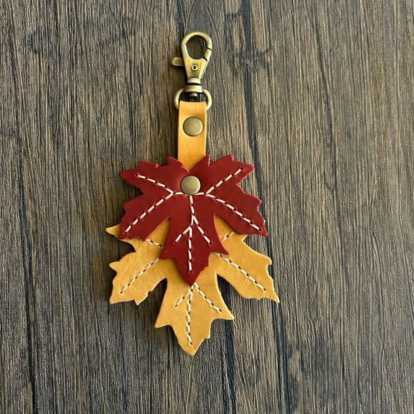 Portland Leather Accessories - CIDER Maple Keychain Portland Leather Leaf Charm Purse Charm Bag Flair NEW